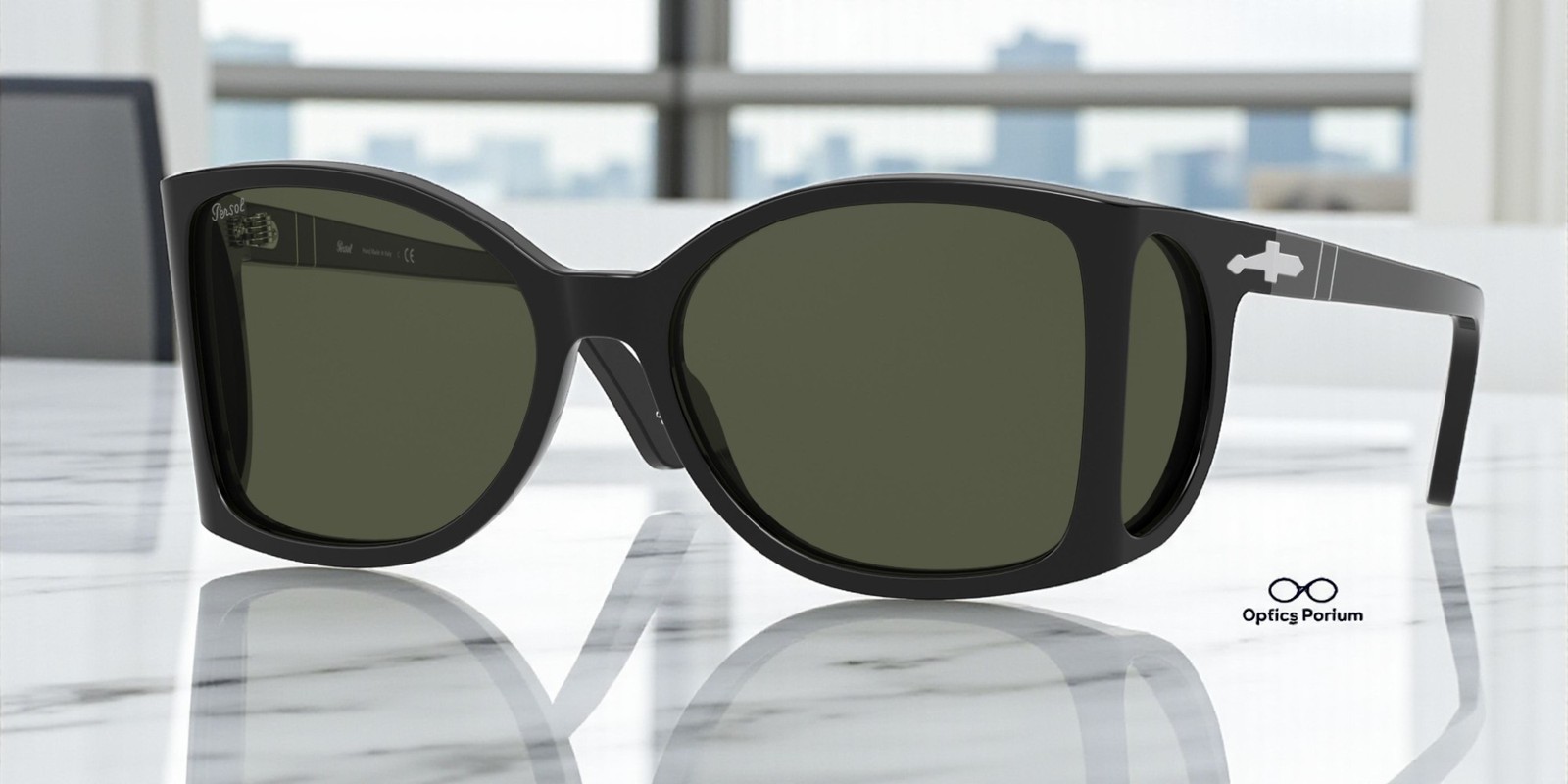 PERSOL PO0005 95_31 Square Black Green 54 mm Men’s Sunglasses