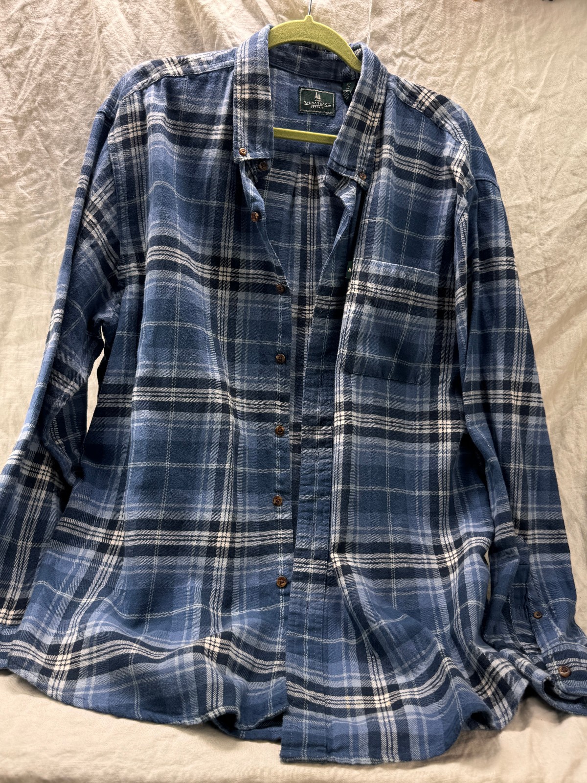 Long Sleeve GHBASS 1876 Light Flannel blue black gray Check Shirt Men’s Size XL