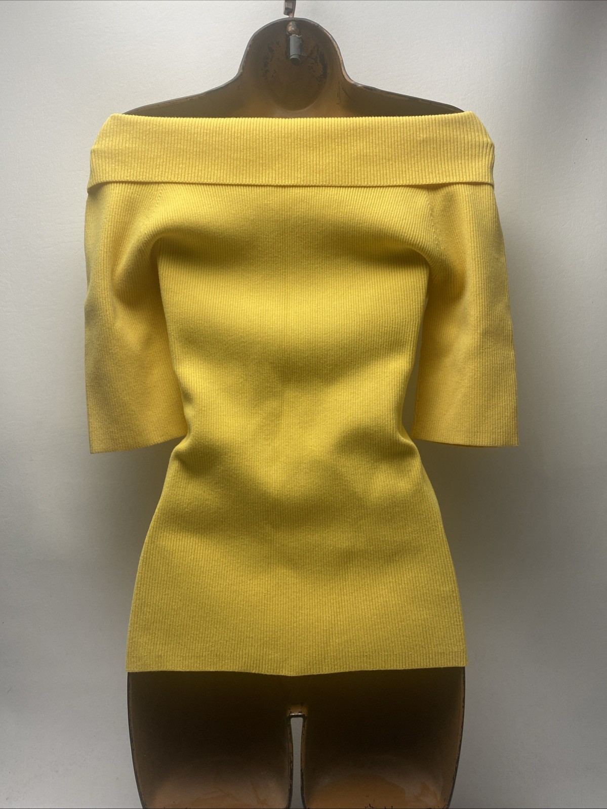 Nordstroms Bailey/44 Off Shoulder Ribbed Knit Top Shirt Yellow Size Small $178