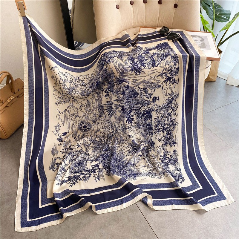 Elegant Silk Scarf (43x43in) Lightweight Versatile Large Size Scarves Wraps