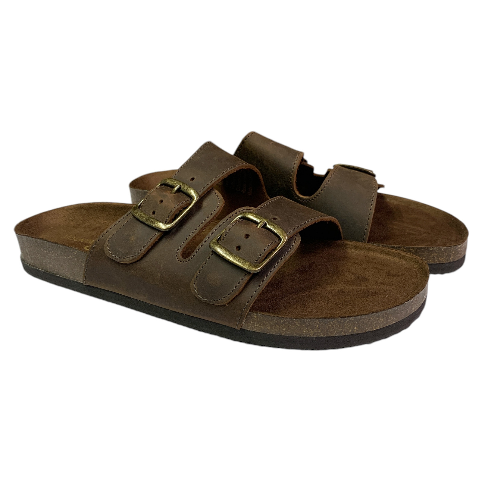 Mountain Sole Women’s Double Buckle Easy Slide On Sandal (Brown, 11)