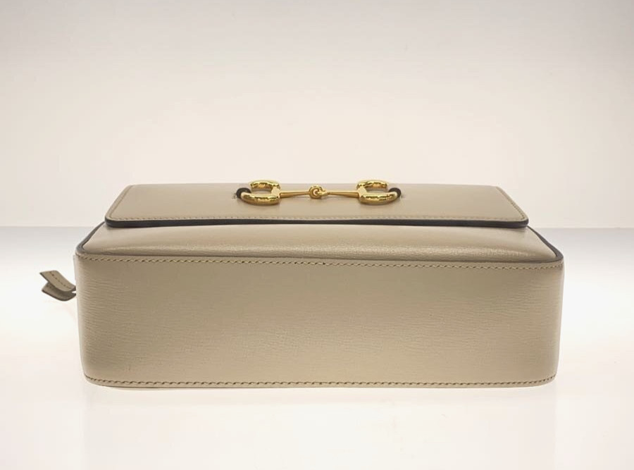 Gucci Horsebit 1955 Leather Shoulder Bag Beige Handbag W 8.86in Authentic 645454