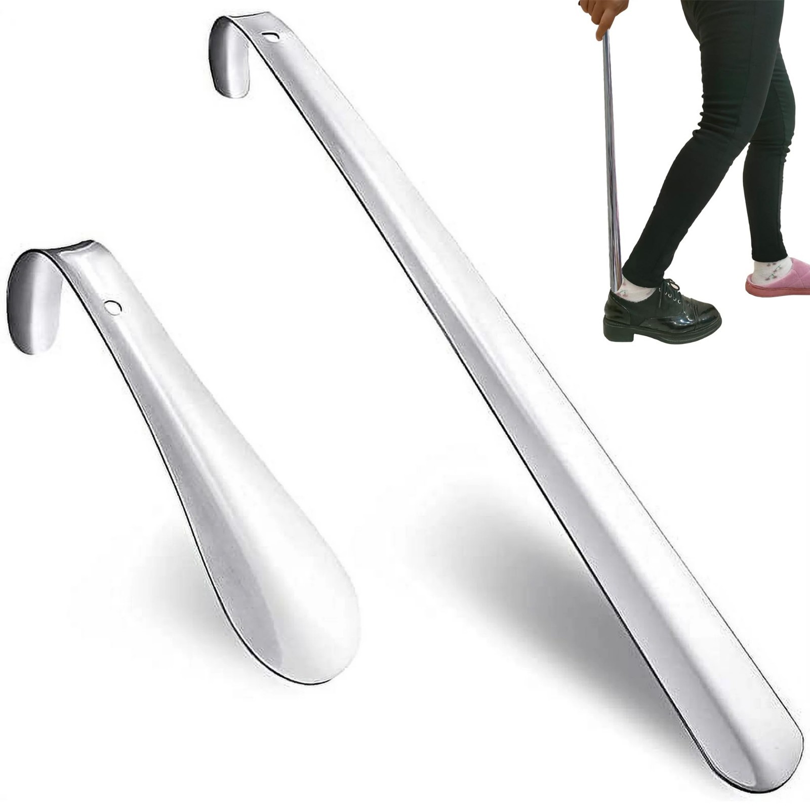 2 PACK Extra Long Handle Shoe Horn Stainless Steel Metal Shoes Remover Shoehorn