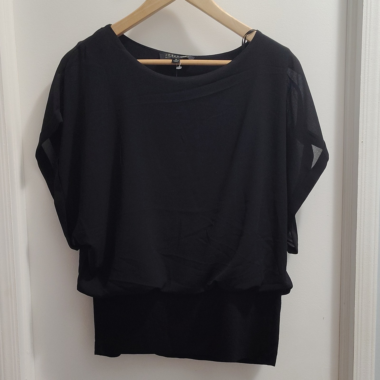 Joseph A. Women’s Black Solid Boat Neck Sheer Chiffon Batwing Pullover Blouse S