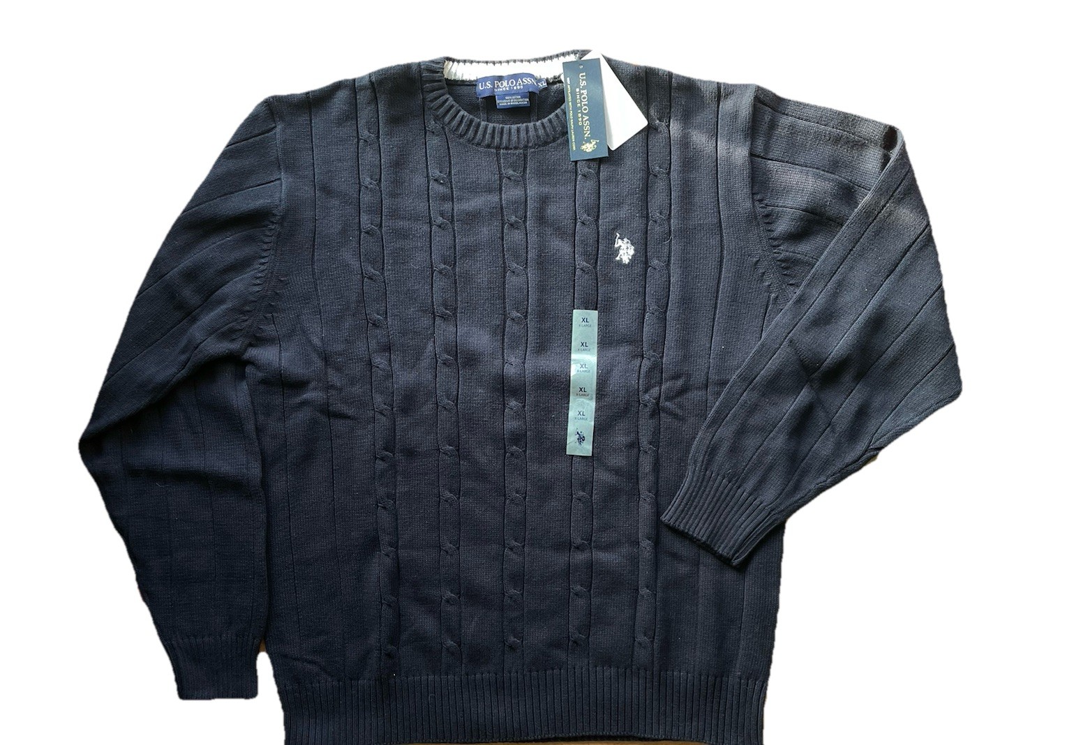 U.S. POLO ASSN Navy Blue CrewneckSweater Pony Mens Sz XL Cable Knit NWT Preppy