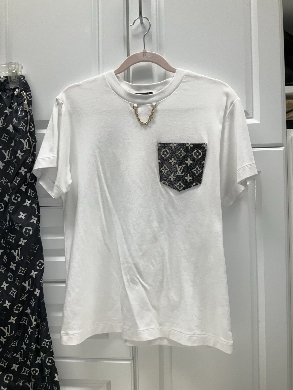 Authentic Louis Vuitton Monogram Pocket Tee Shirt W Chain Embellishment