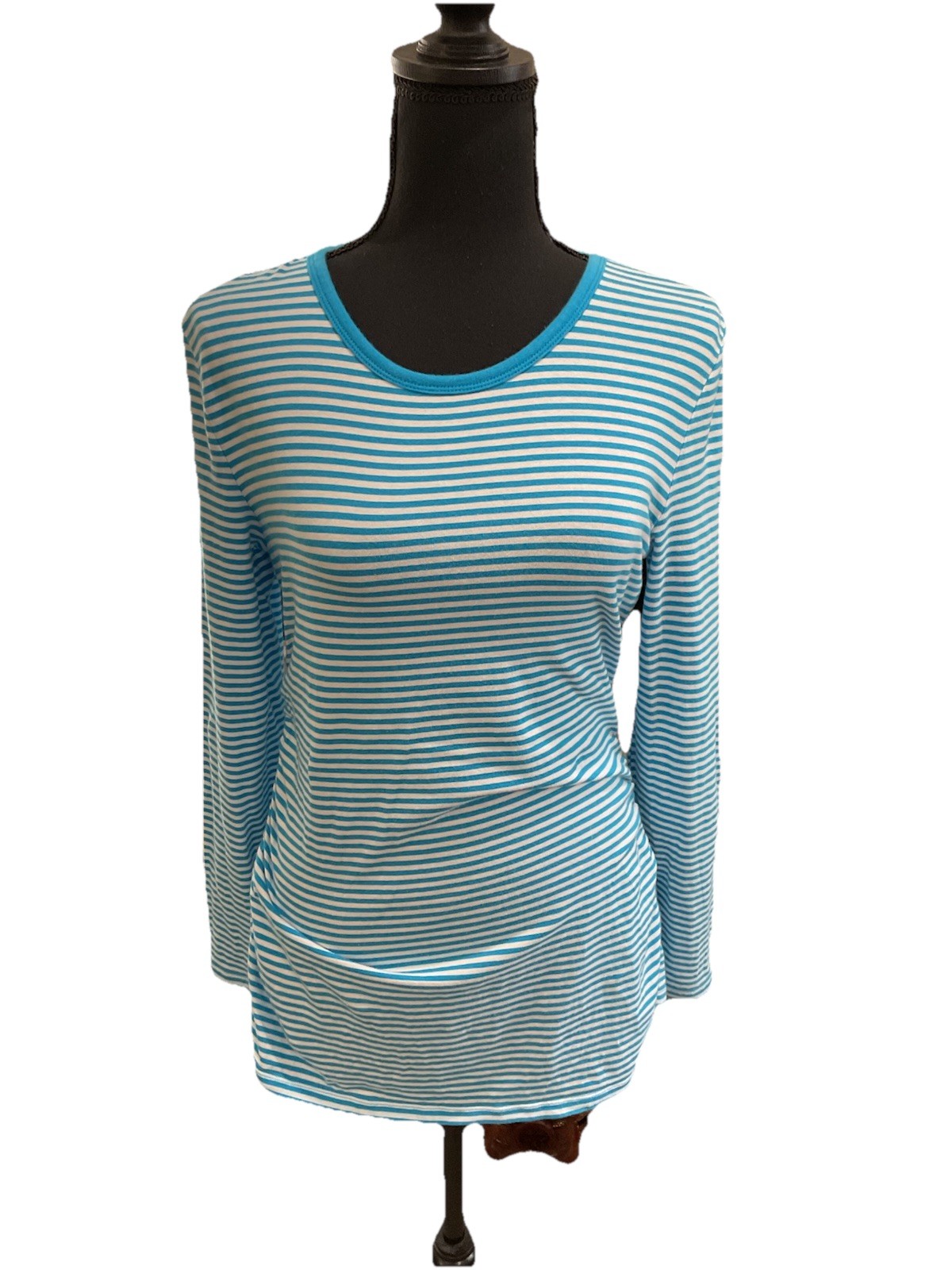 Michael Kors Turquoise And White Striped Tunic Long Slvs Zipper Up One Side PL