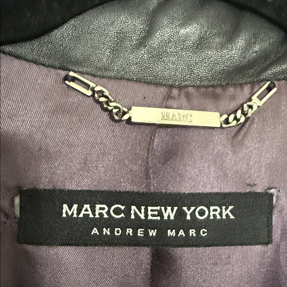 Marc NY Classic Black Leather Jacket coat full zipWomen L event festival Y2K
