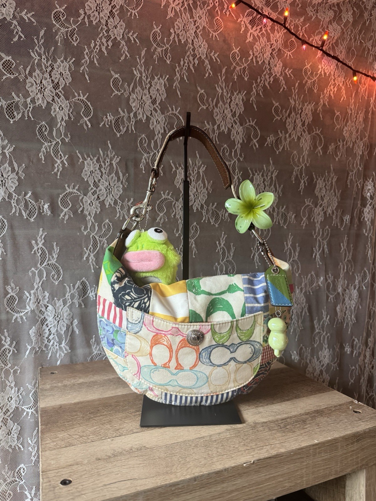 Vintage Y2K Coach Daisy Patchwork Multicolor Small Crescent Hobo Ergo Bag
