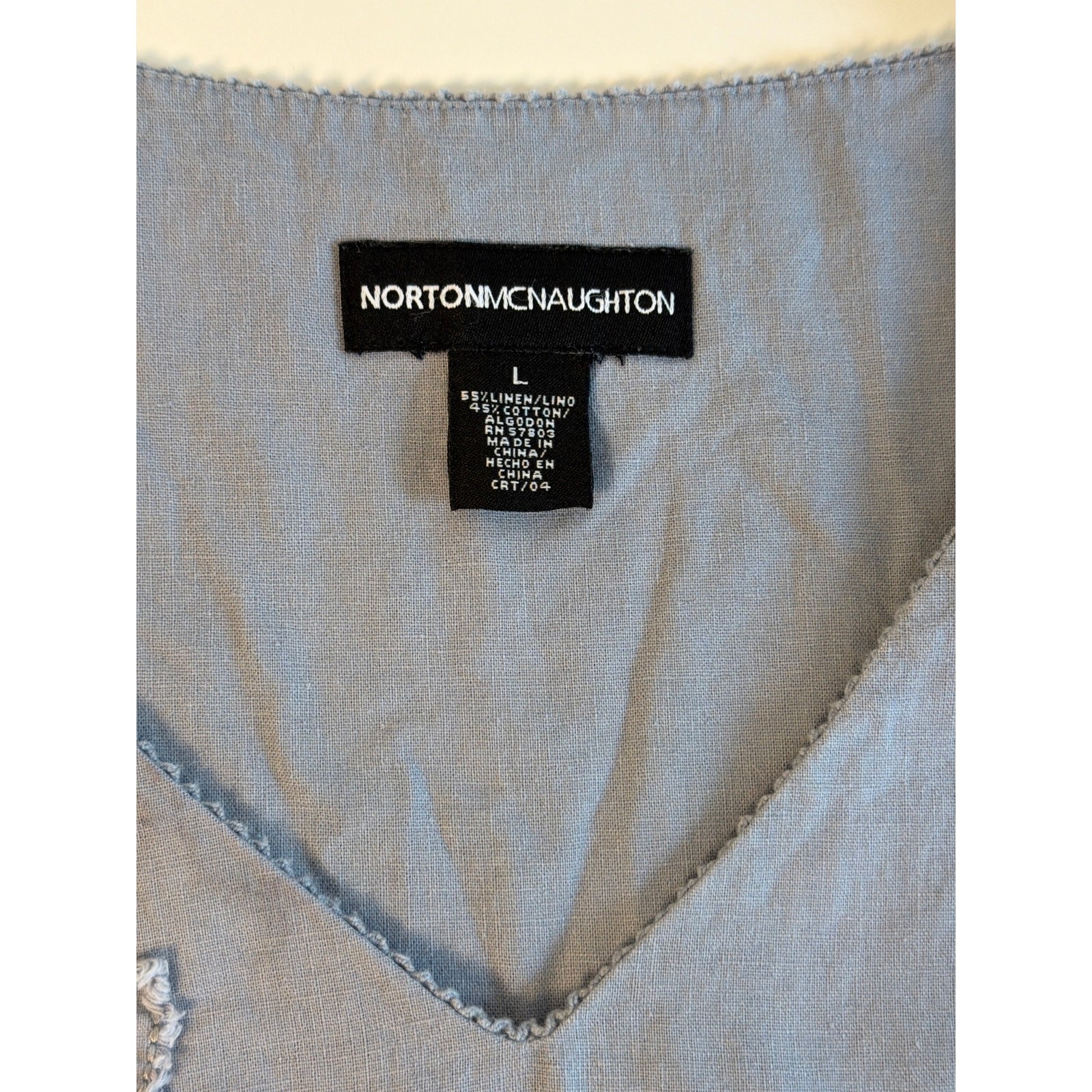 Norton McNaughton Linen Blend Floral Applique V-Neck Blue Grey Tank | Sz L