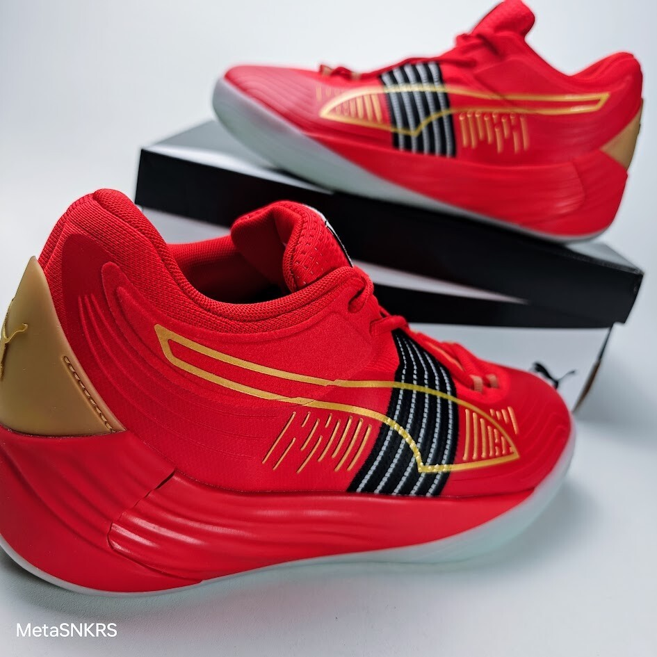 Puma US 11.5 Men’s Red Black Gold Basketball Light Fusion Nitro 195587 04 NIB