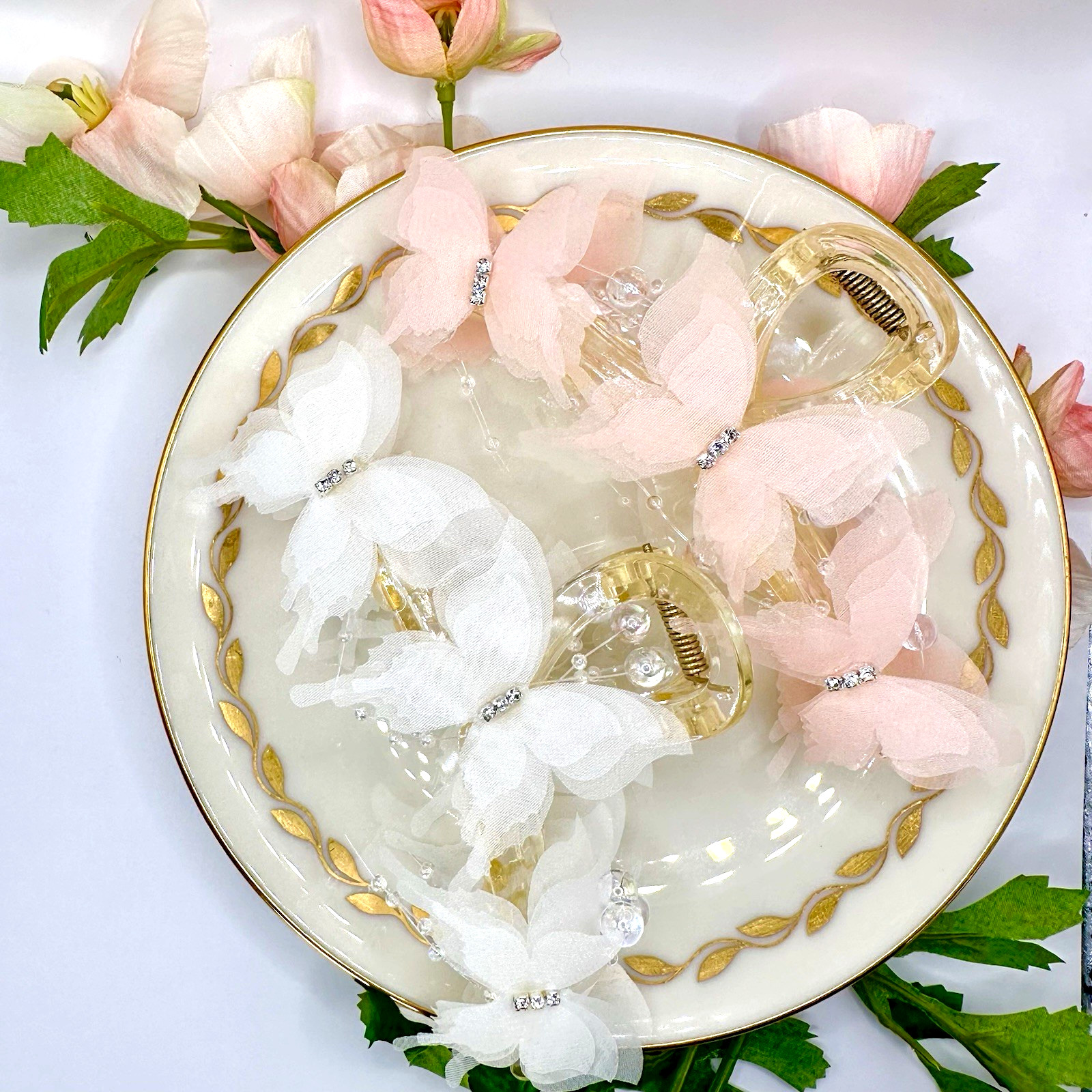 Hair Claw Clips Set Elegant Butterfly Pearl Bow for Women Bridal Daily Use Gift