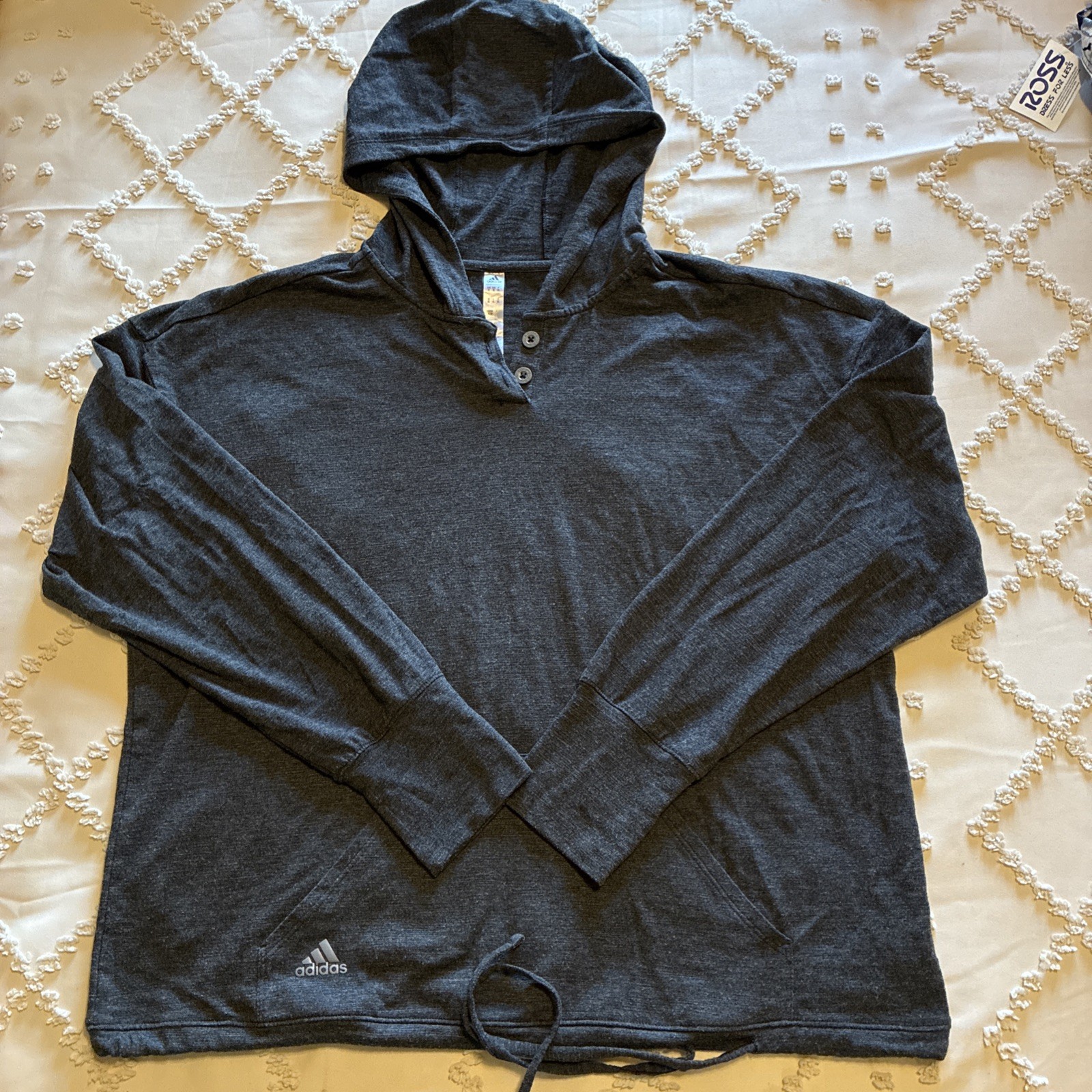 ADIDAS LIGHTWEIGHT TWO BUTTON HOODIE W/DRAWSTRING BOTTOM * XL * GRAY * SALE!
