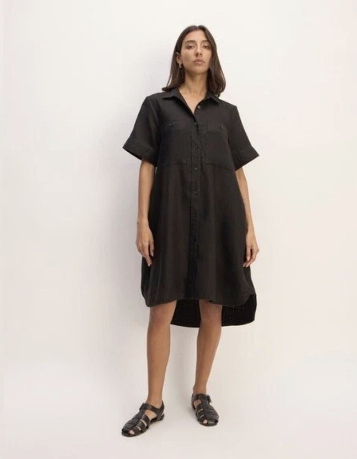 NWT EVERLANE The Daytripper Dress in Linen L BLACK
