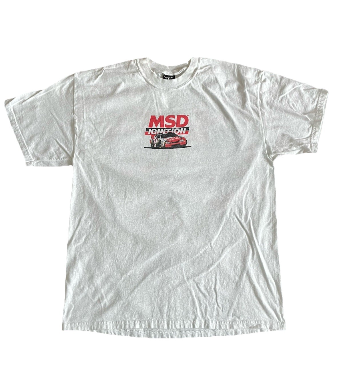 VTG MSD Ignition Racing T Shirt Hanes Beefy Large White Hot Rod Graphic Cars Y2K