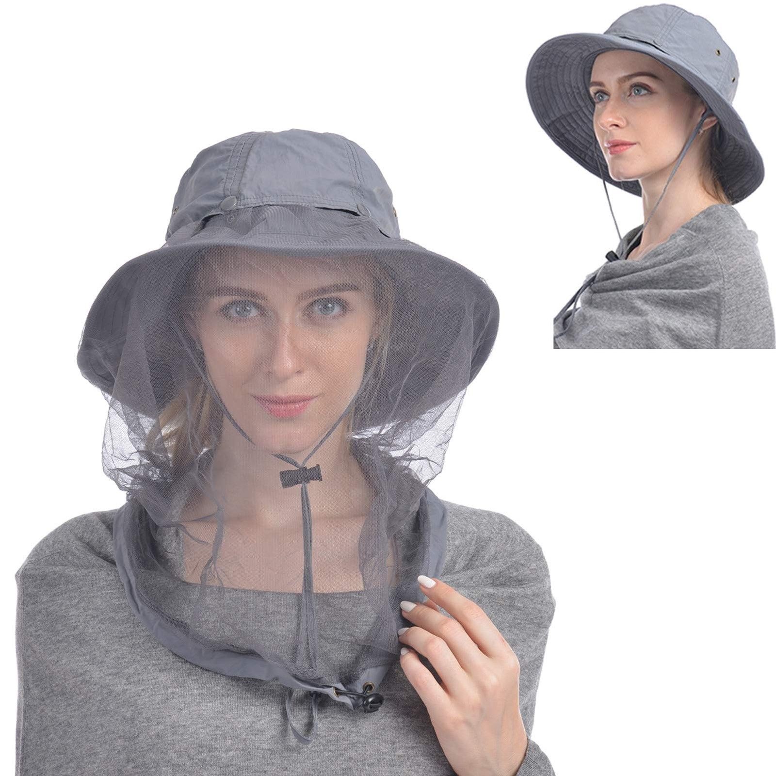 Safari Sun Bucket Hat with Hidden Net Mesh – Grey