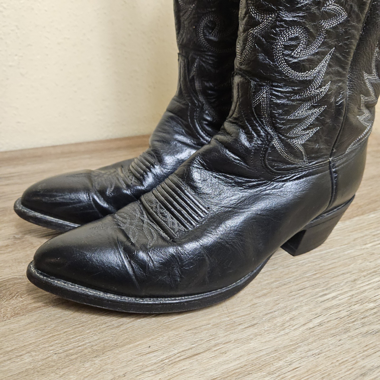 Dan Post 16791 El Paso Black Cowhide Cowboy Western Pull On Boots Mens Sz 8.5 EW