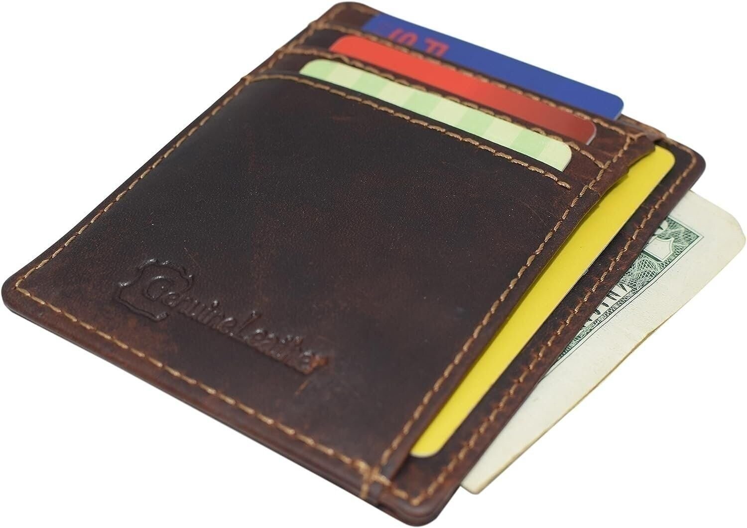CAZORO Front Pocket Minimalist Vintage Leather Slim Wallet RFID Blocking…