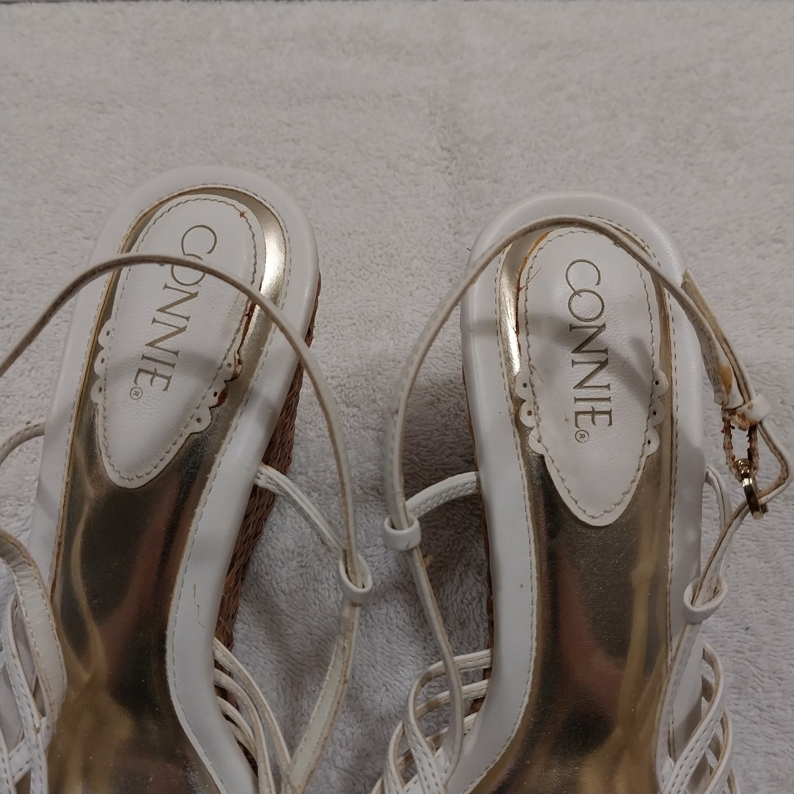Vintage Connie Heels Size 8M White Straps #C002