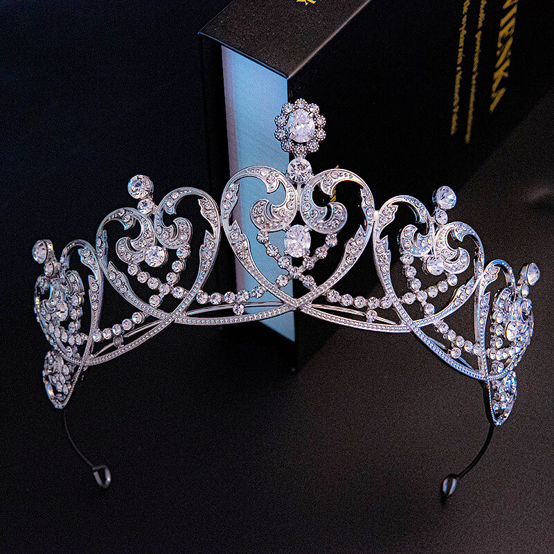 7cm Tall Quality Heart CZ Crystal Wedding Bridal Queen Princess Prom Tiara Crown