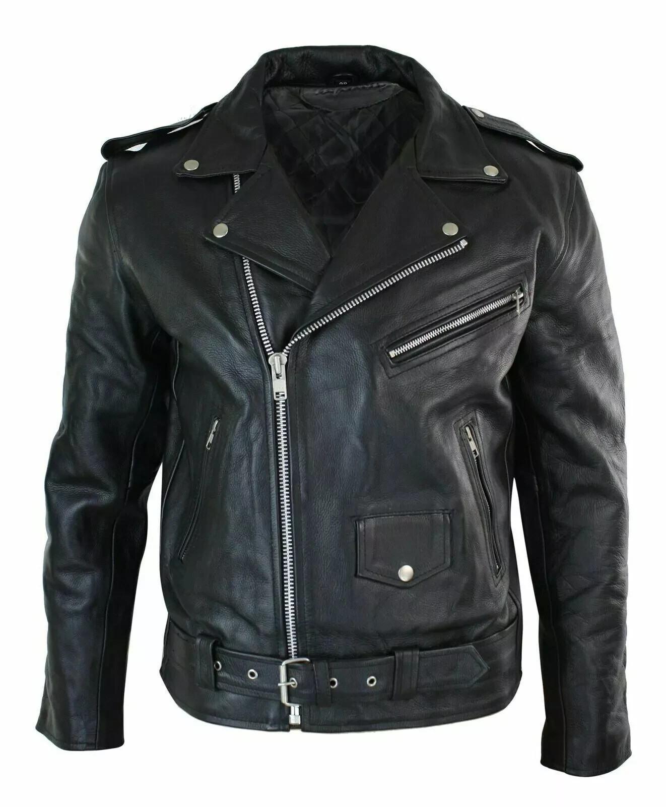 Men’s Motorcycle Leather jacket Genuine Buffalo Skin Brando Style Black Biker