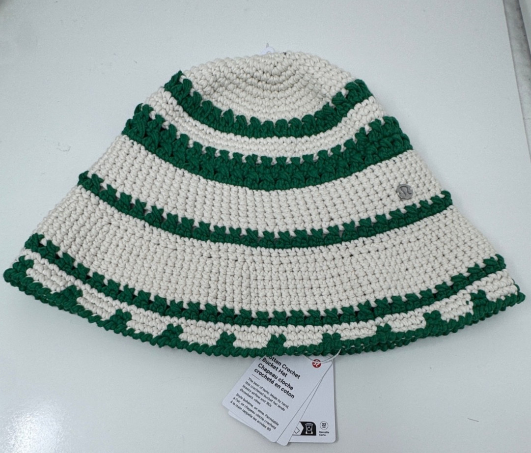 Lululemon Size M/L Cotton Crochet Bucket Hat, Light Ivory Green