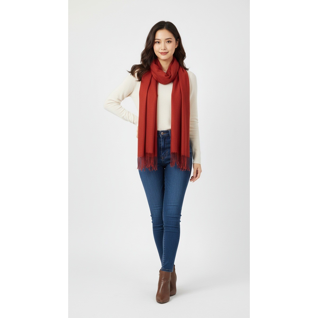 Women Scarf Wander Agio Women Fringe Scarf 72 in x 24.5 in Burnt Orange