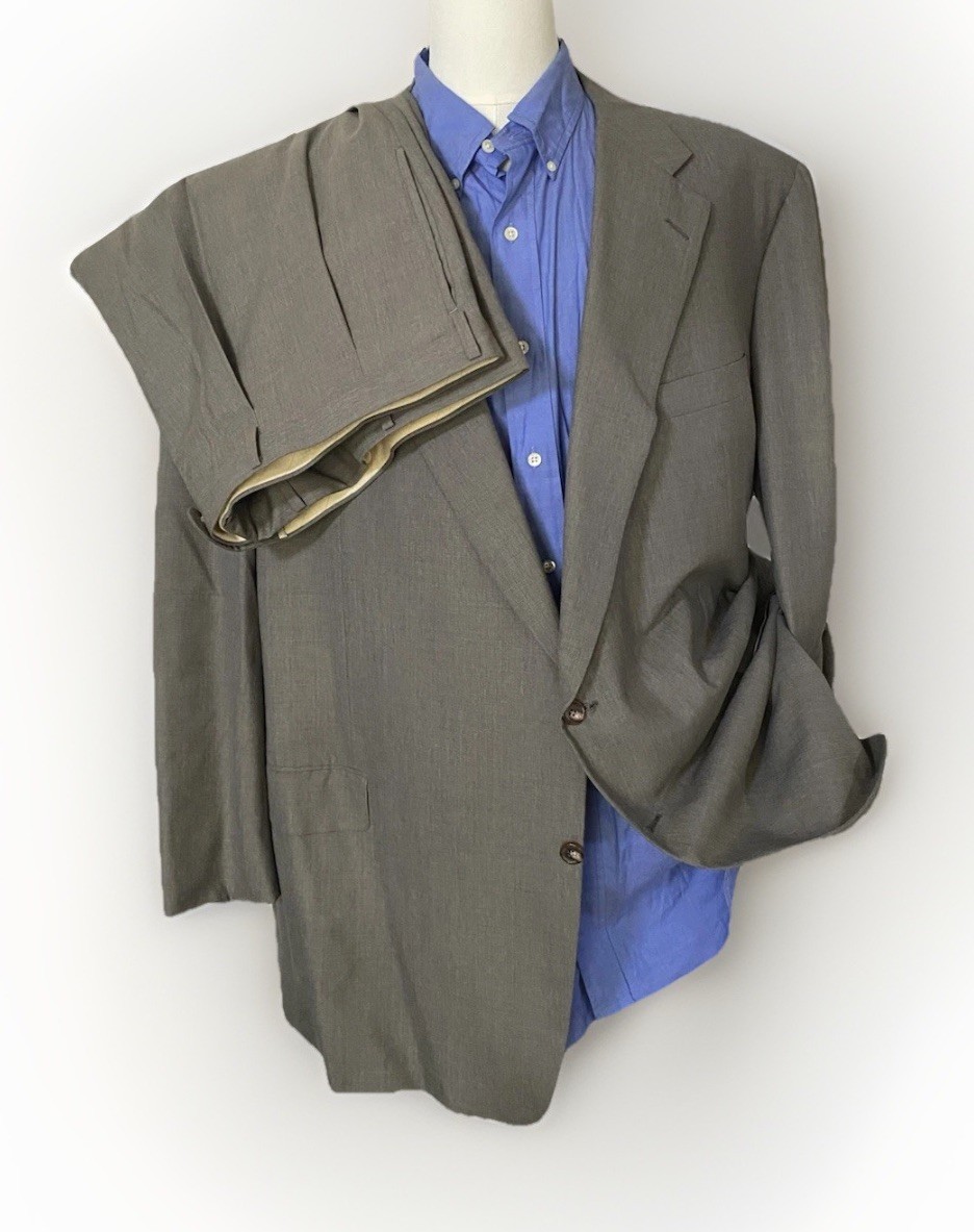 Bespoke Hickey Freeman 52L 52R Sage Green Nailhead 2pc Suit Jacket Blazer Pants