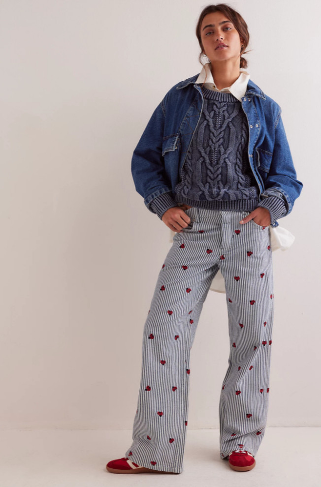 WE THE FREE Bugged Out Straight-Leg High Rise Railroad Stripe Denim Jeans 31