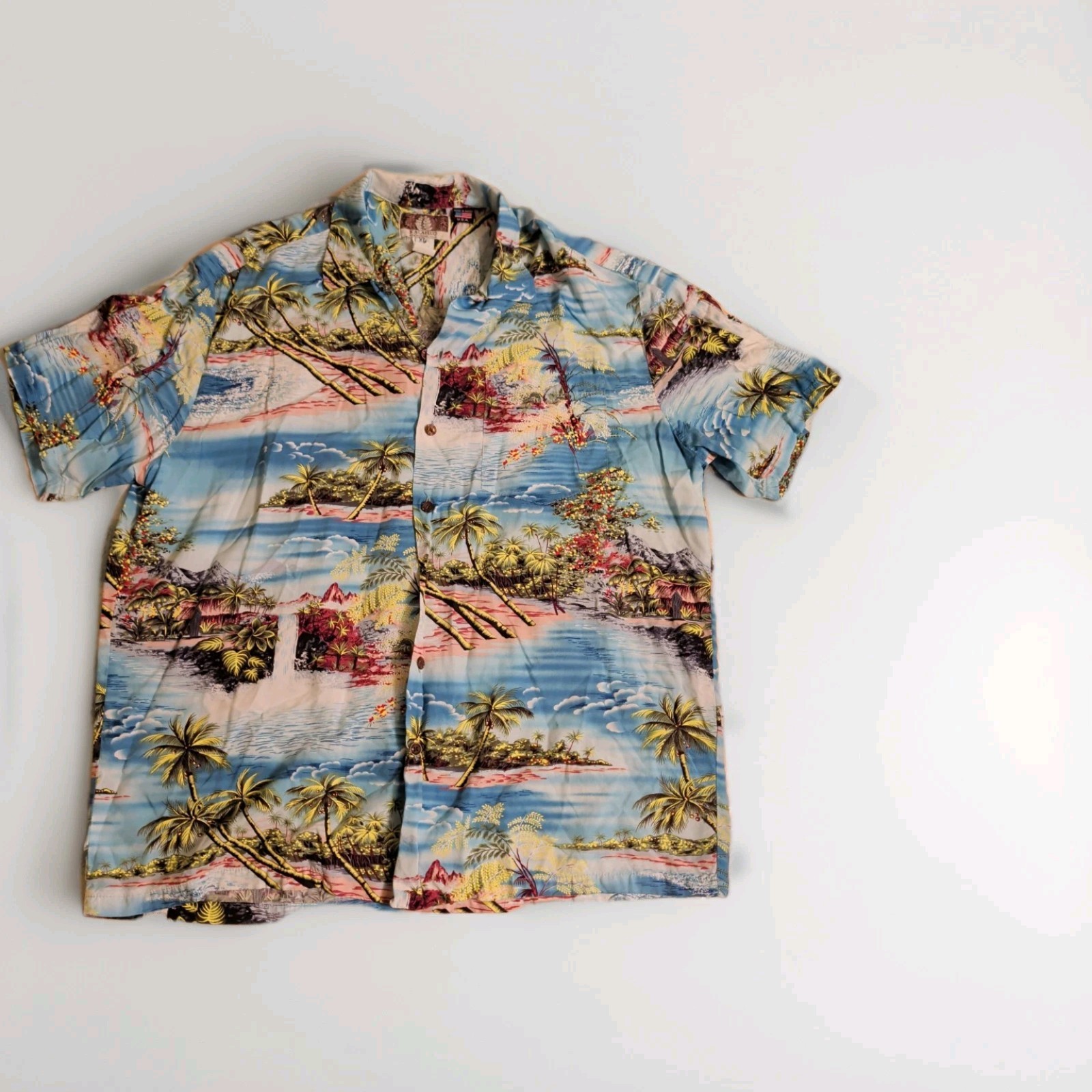 Kalaheo Hawaiian Shirt XL Blue Tropical Print Made In Hawaii