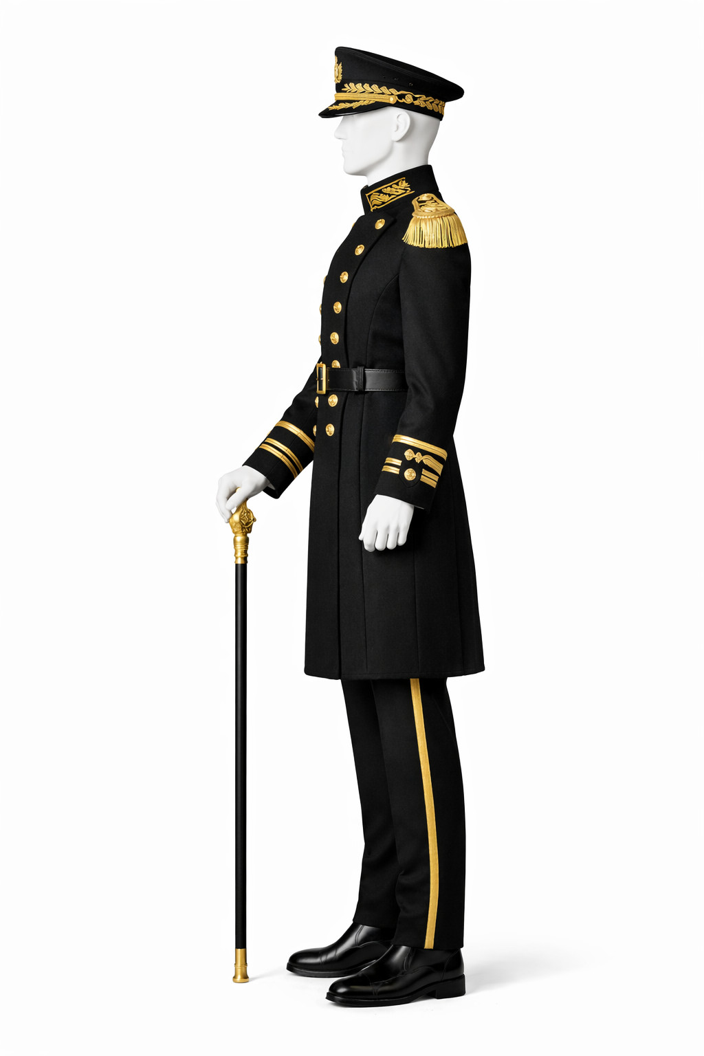 Black Military General Uniform Costume | Gold Trim Ceremonial Officer Outfit