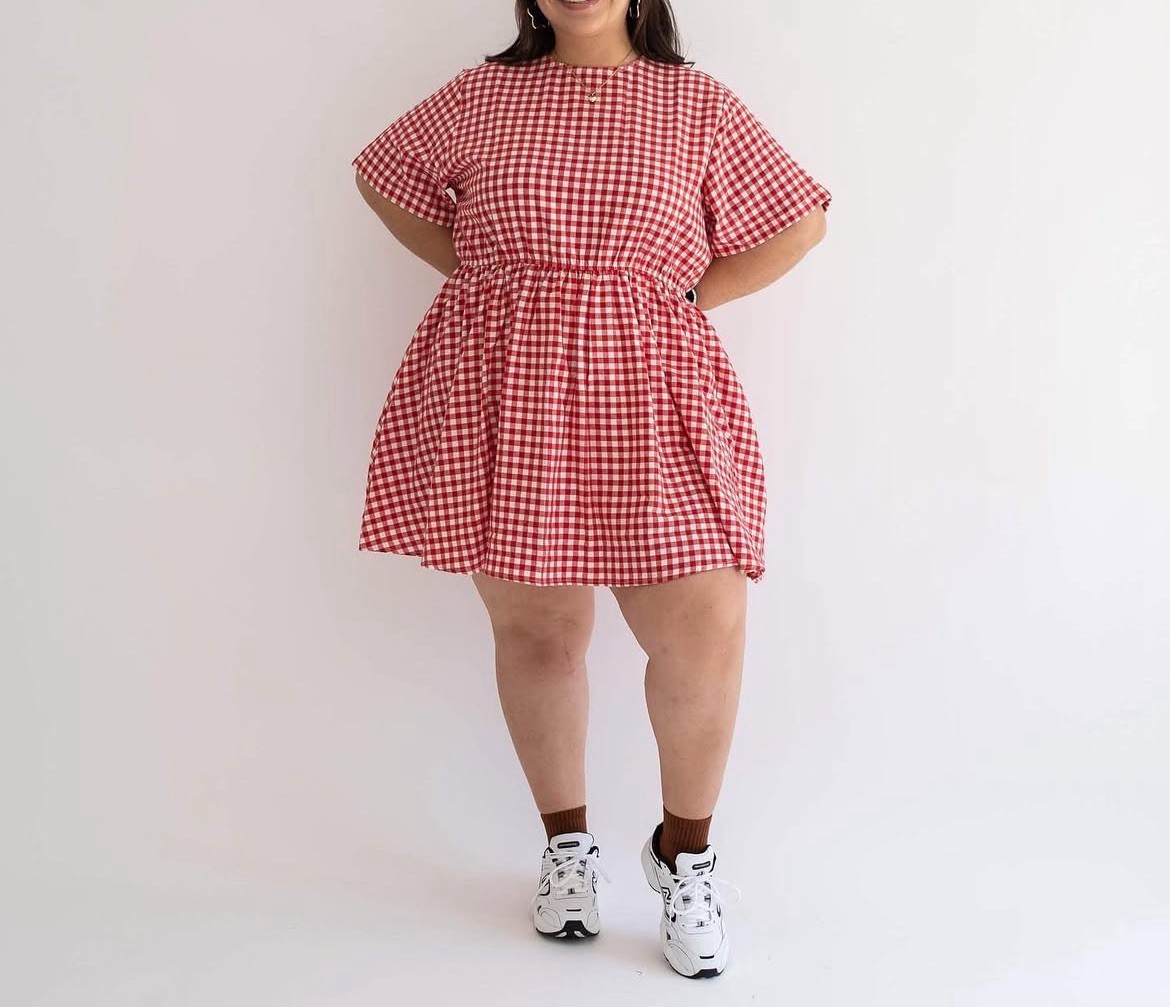 Shiny By Nature Glad I “Found You” Gingham Dress Size M Red/White NWOT