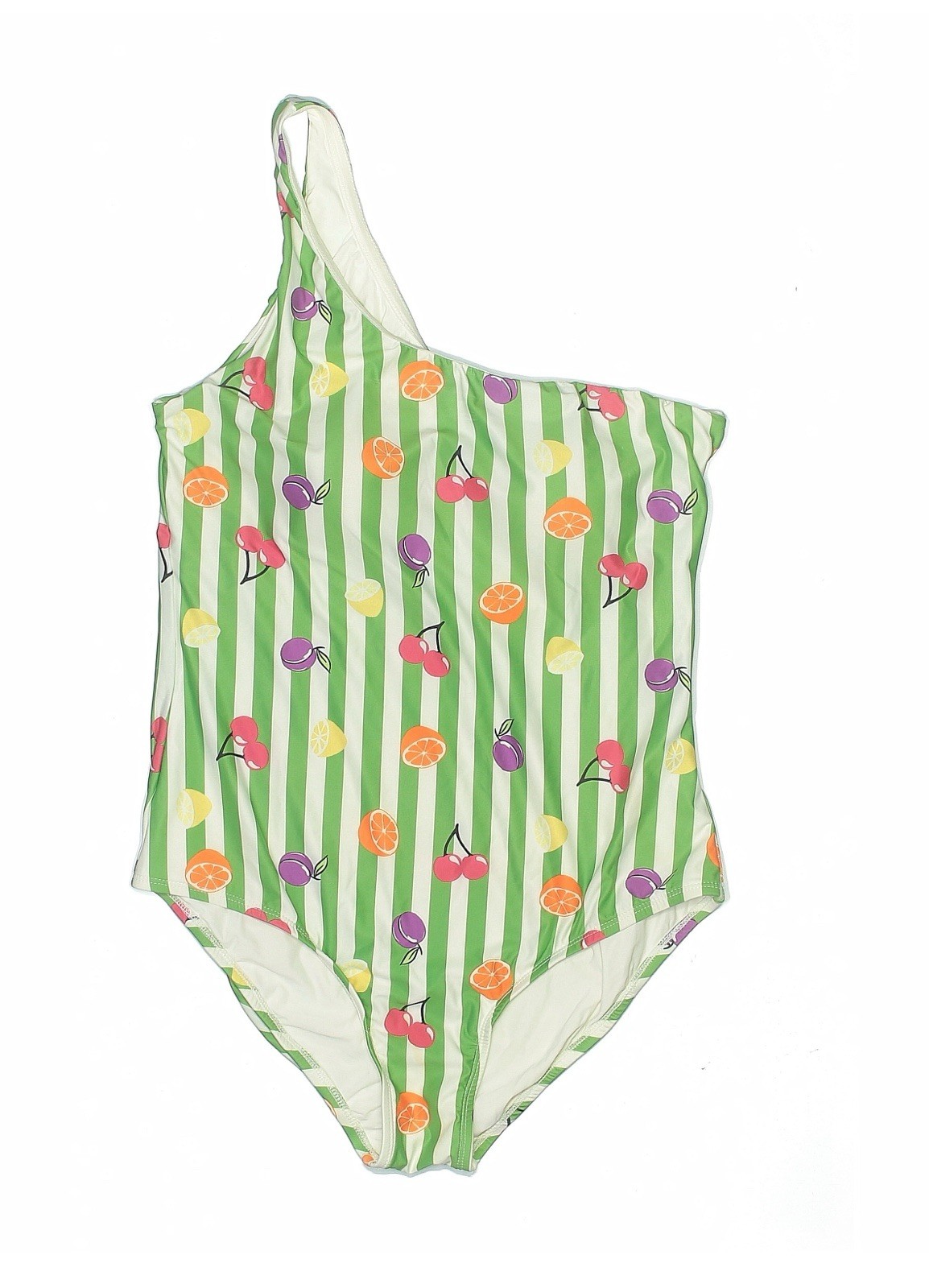 ModCloth Women’s XL One-Shoulder One-Piece Swimsuit Green/White Striped