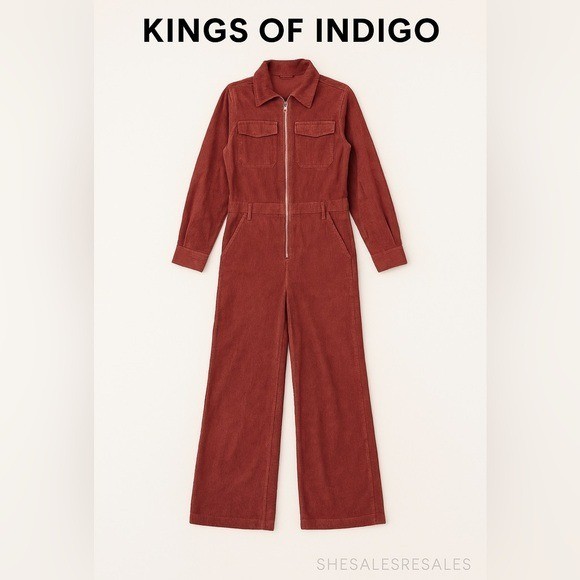 Kings of Indigo Wide Leg Coveralls Rust Corduroy Organic Cotton Blend Jumpsuit M