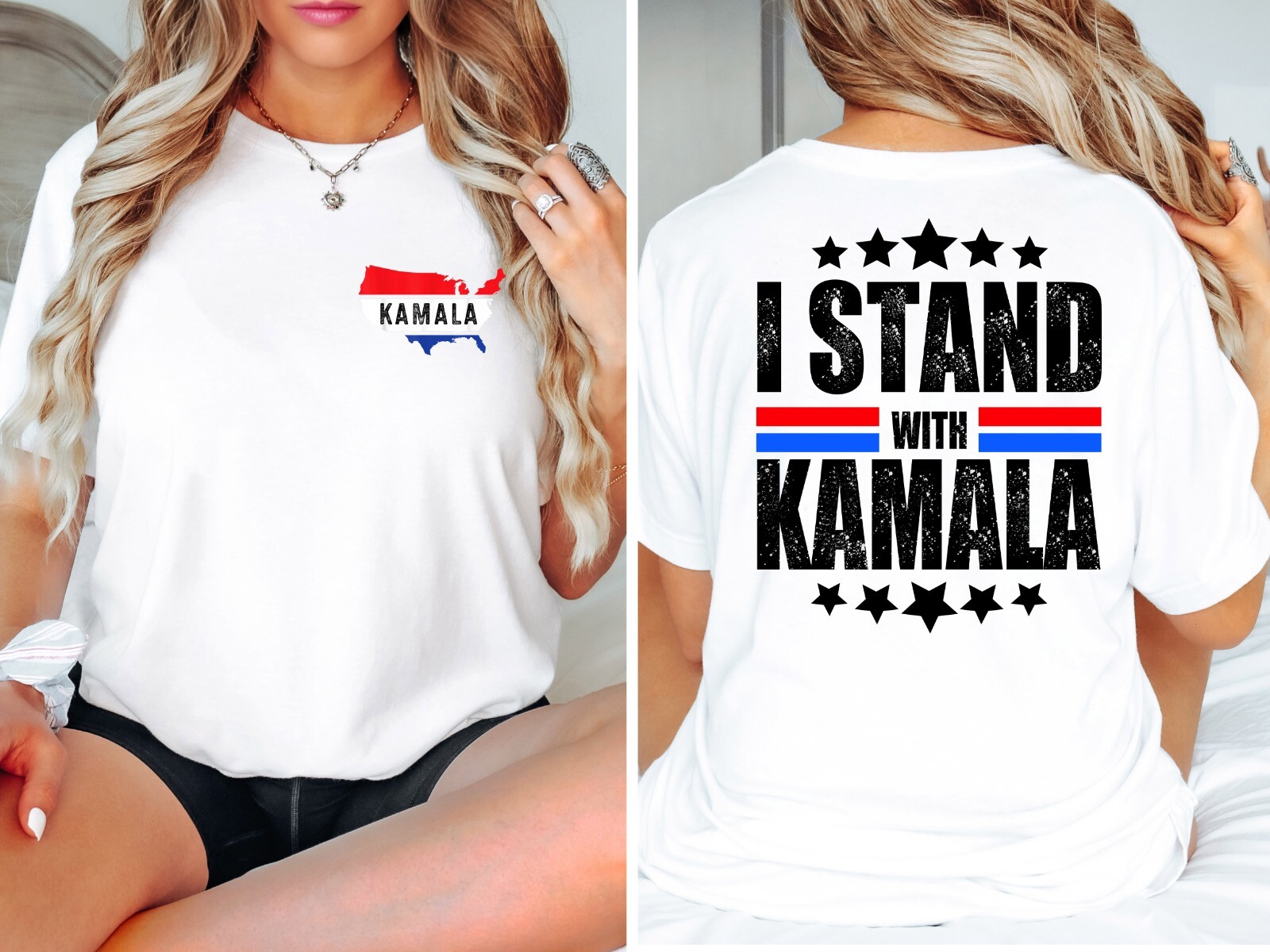 I Stand With Kamala Harris 2024 Comma La For The People 45 47 Cat Ladies T Shirt