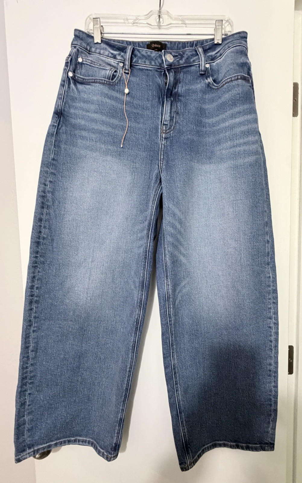 Quince Bella Stretch Barrel Jeans 28 inches long 31 inch waist Atlantic Blue