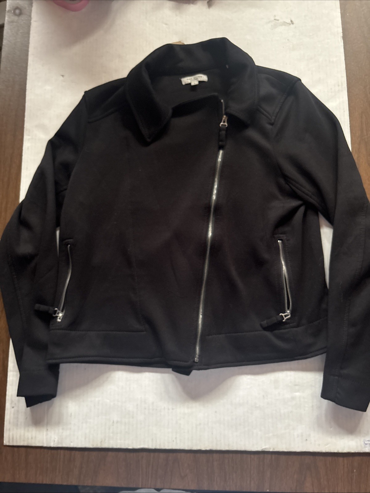 MAX STUDIO LONDON Black Moto Zip Jacket Scuba Short Size Large