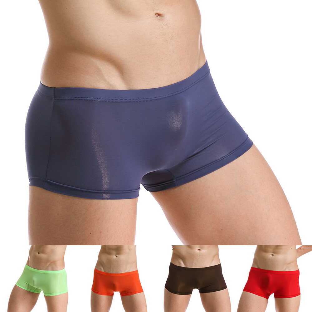 Sexy Men Ice Silk Seamless Boxer Briefs Pouch Underwear Shorts Trunks Underpants