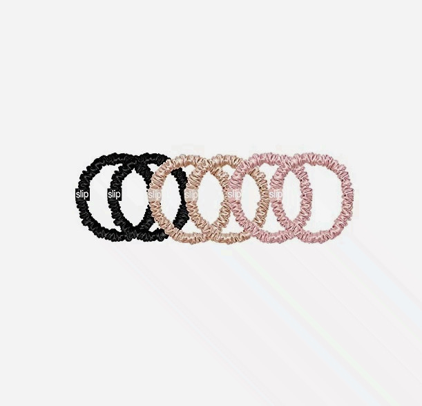 Slip Silk Skinnie Scrunchies in Black, Pink, and Caramel -Set (6 Scrunchies)