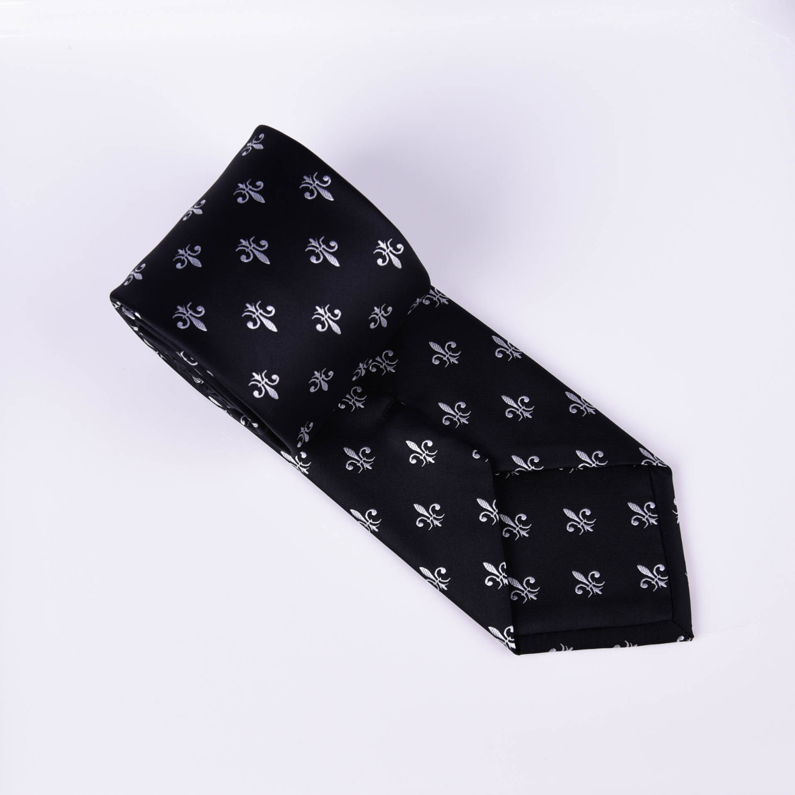 Black Italian Fleur-De-Lis White Designer Tie 8cm Necktie Mens Accessory Fashion