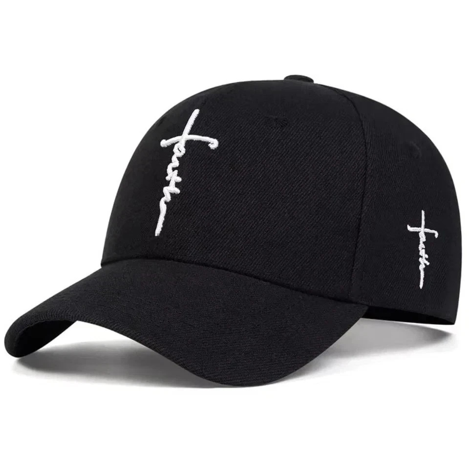 Faith Cross Embroidered Christian Black & Red Baseball Cap,Adjustable Hat, Jesus