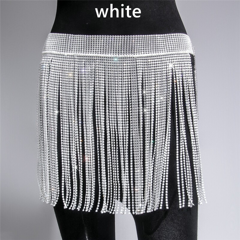 Women Rhinestone Glitter Tasseled Skirt Fringe Waist Chain Dancewear Accessories