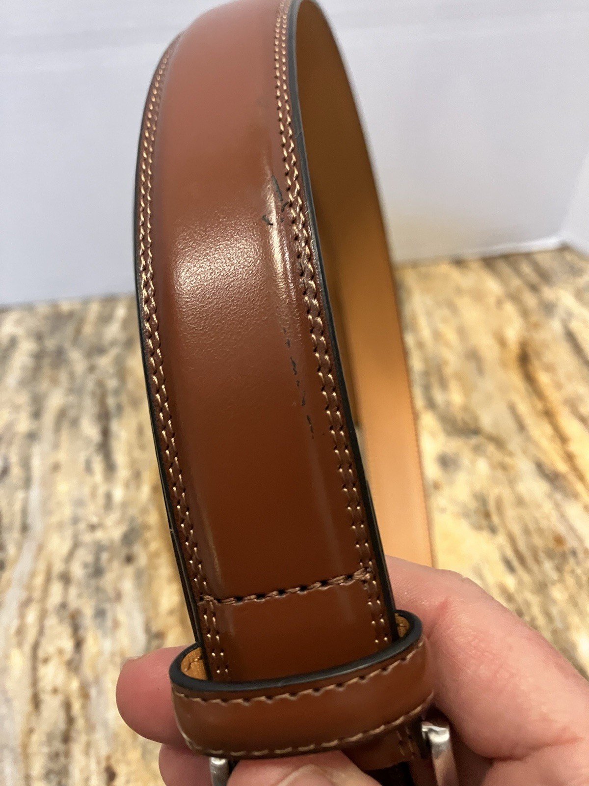Fabio Valenti Genuine Leather Dress Belt Polished Zinc Alloy Prong Buckle S-42
