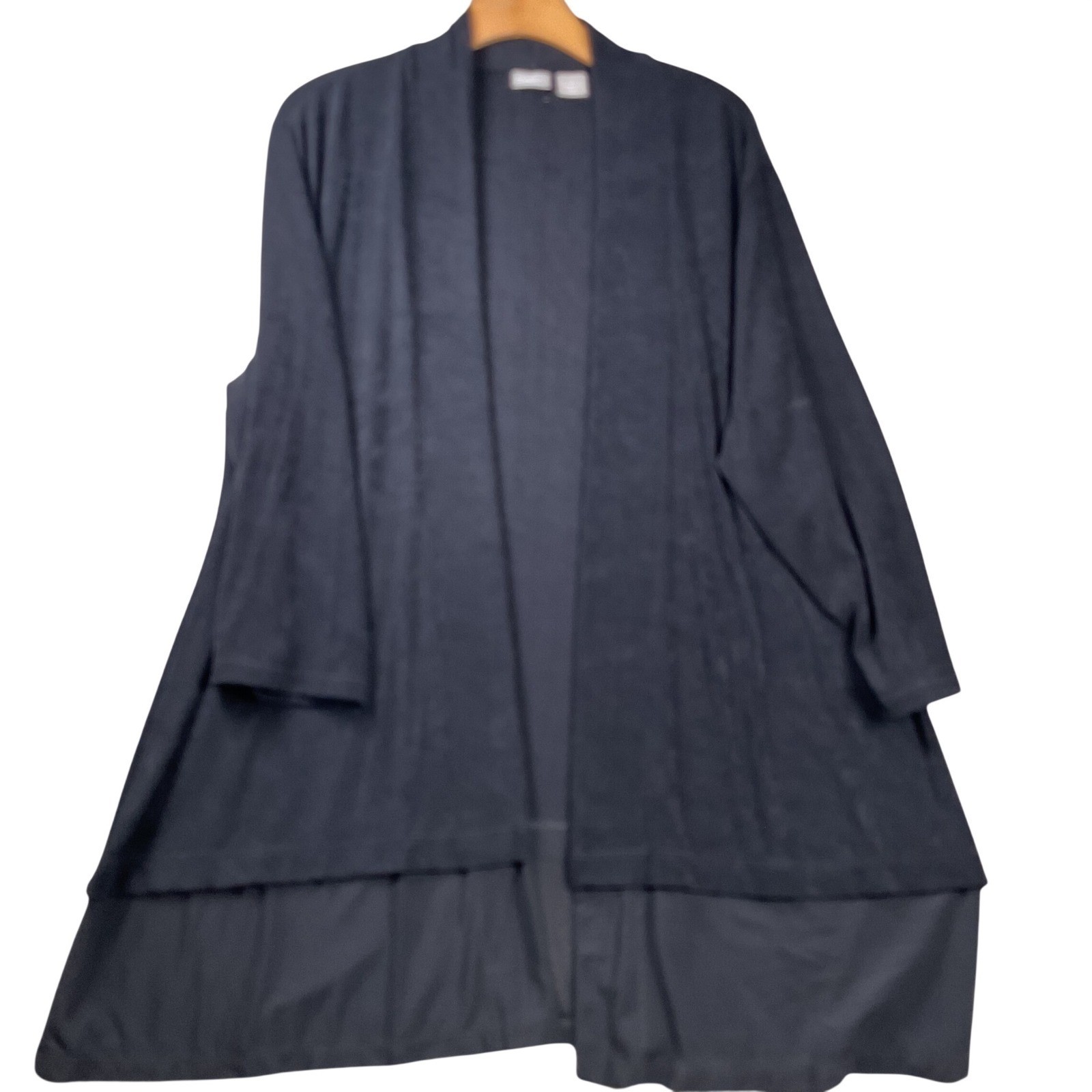 Chico’s Travelers Cardigan Womens 3 XL Black 1.48 Mesh Layered Open Front