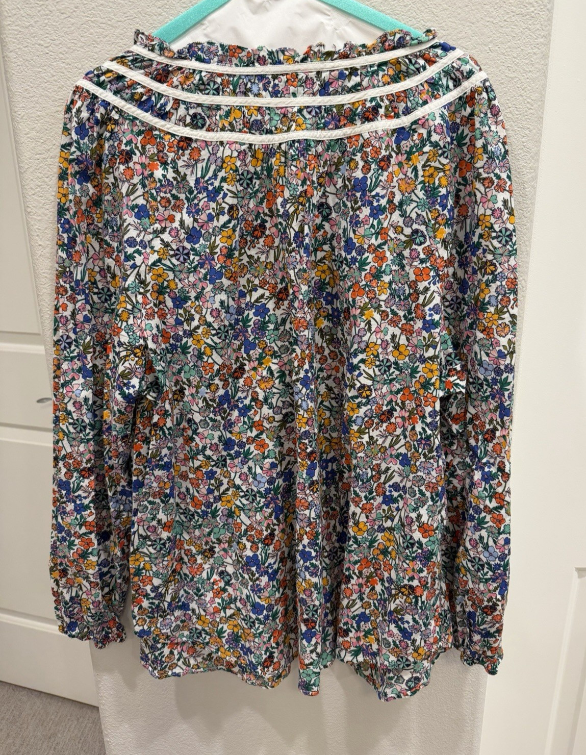 Talbots Cotton Floral Print Blouse Ribbon Trim Ruffle accent Prairie Cottage 2X