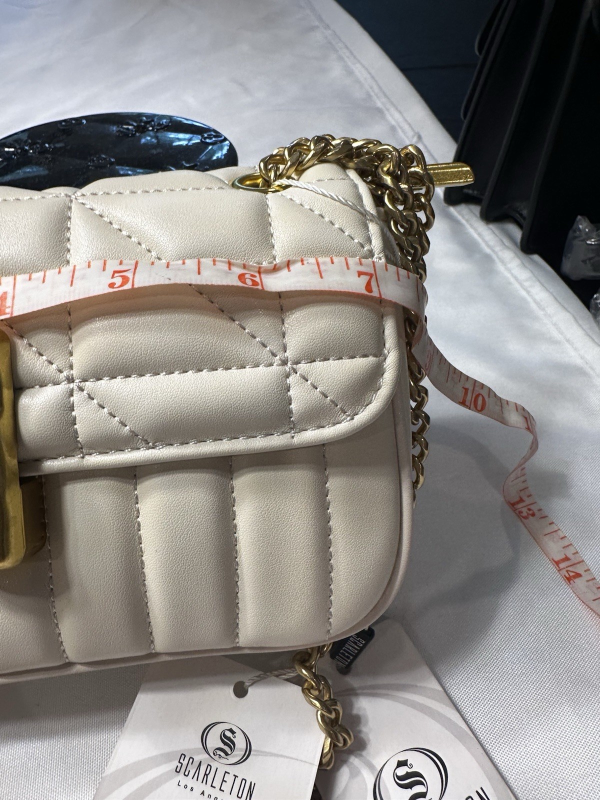 Scarleton Beige Quilted Shoulder Bag, Gold Chain Strap Magnetic Closure Detach