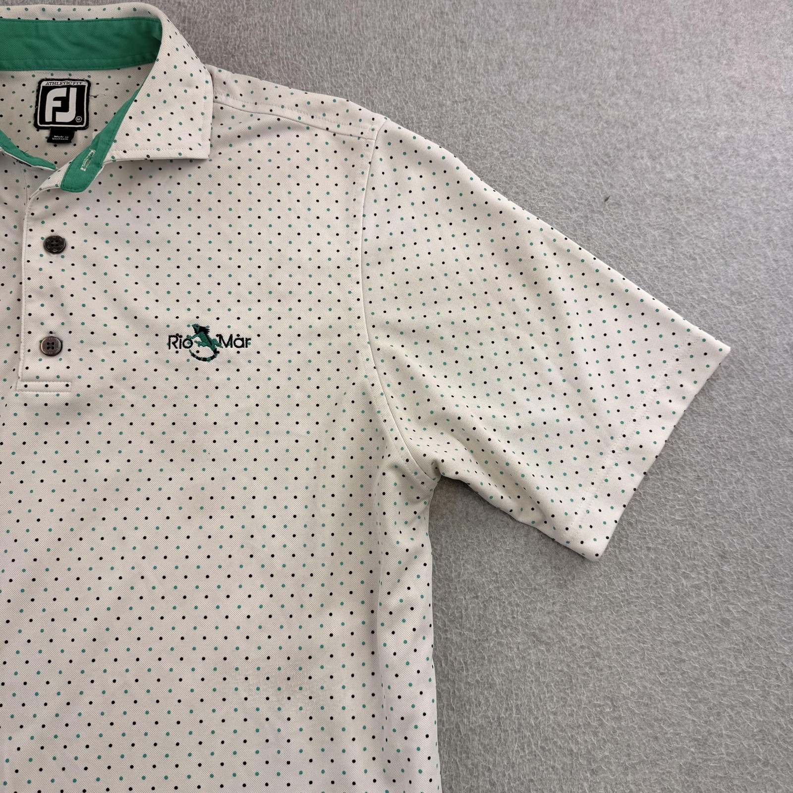FootJoy Polo Mens Medium White Polka Dot Short Sleeve Rio Mar Golf Shirt