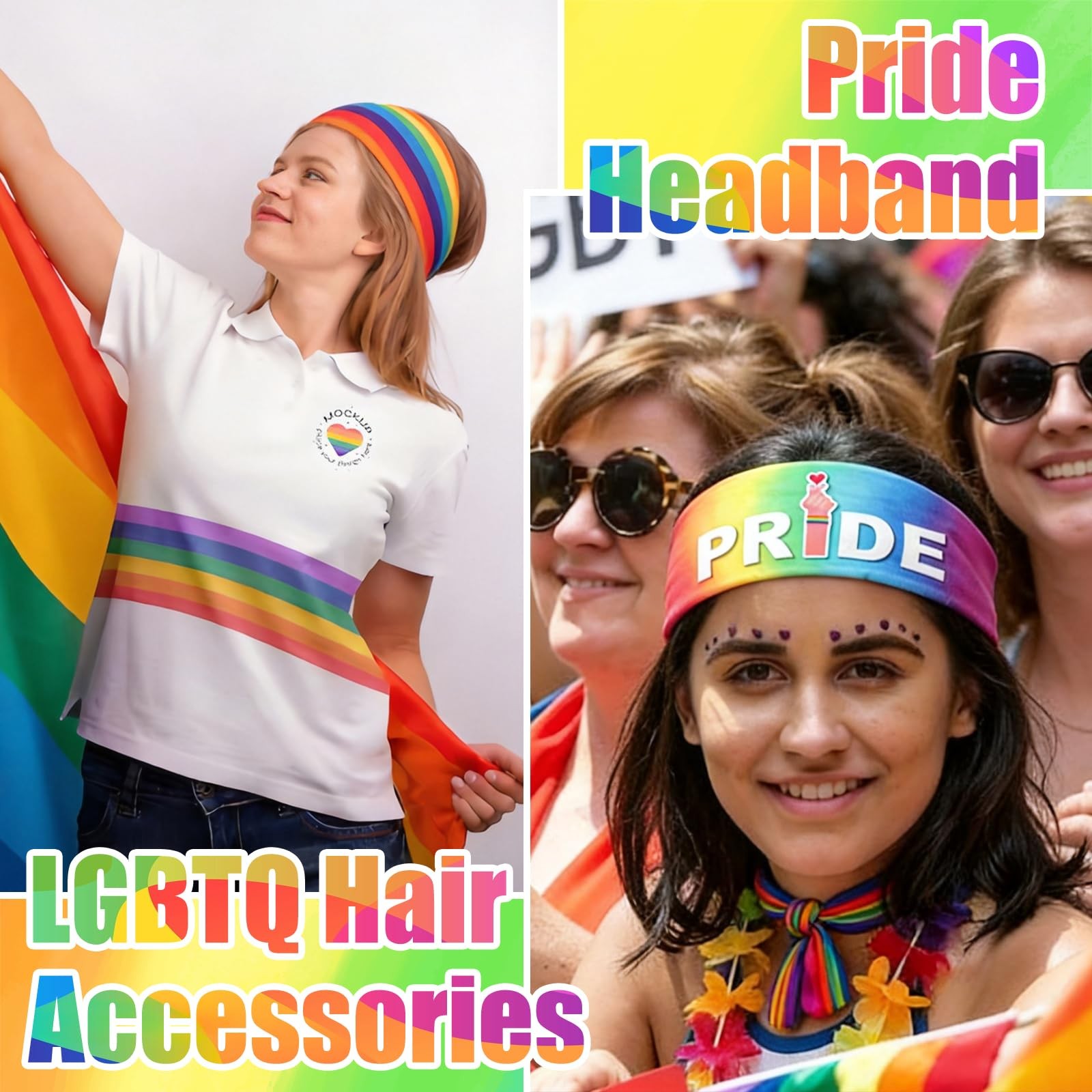 KICOSY 4PCS Pride Rainbow Headband Set, Stretchy 1 Count (Pack of 1), rainbow