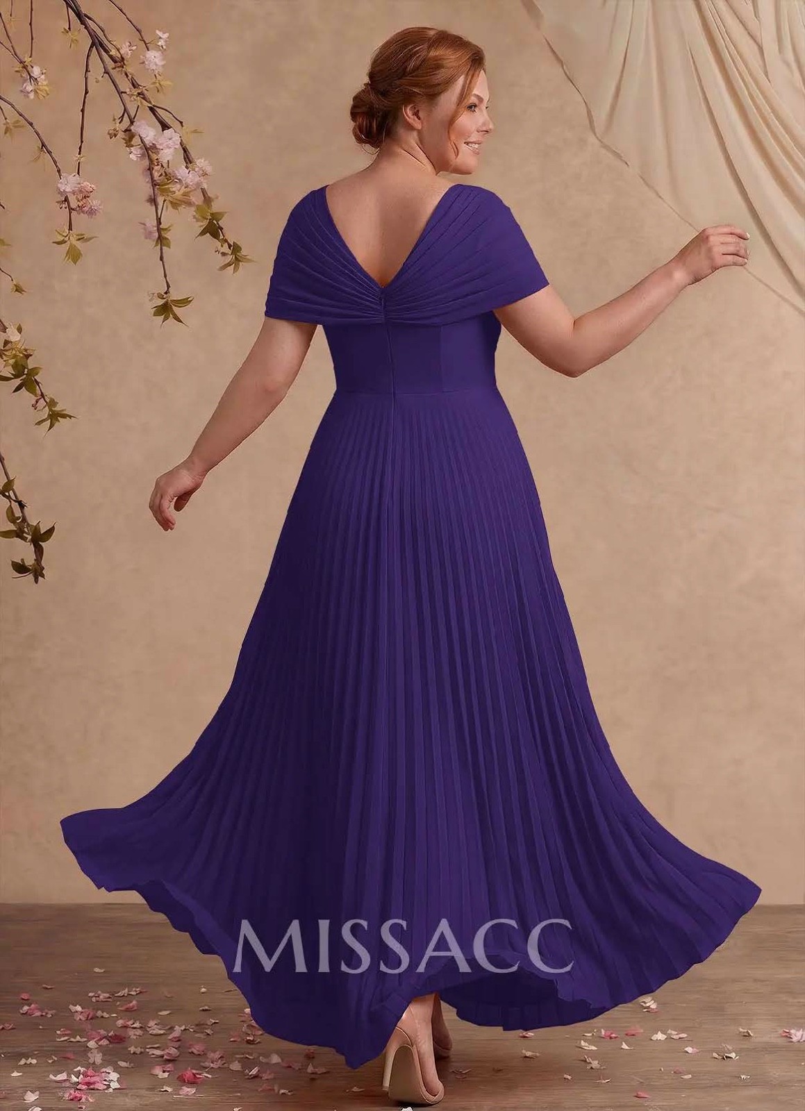 Stunning A-Line V-Neck 1/2 Sleeves Floor-Length Chiffon MOB, Regency Purple, 16