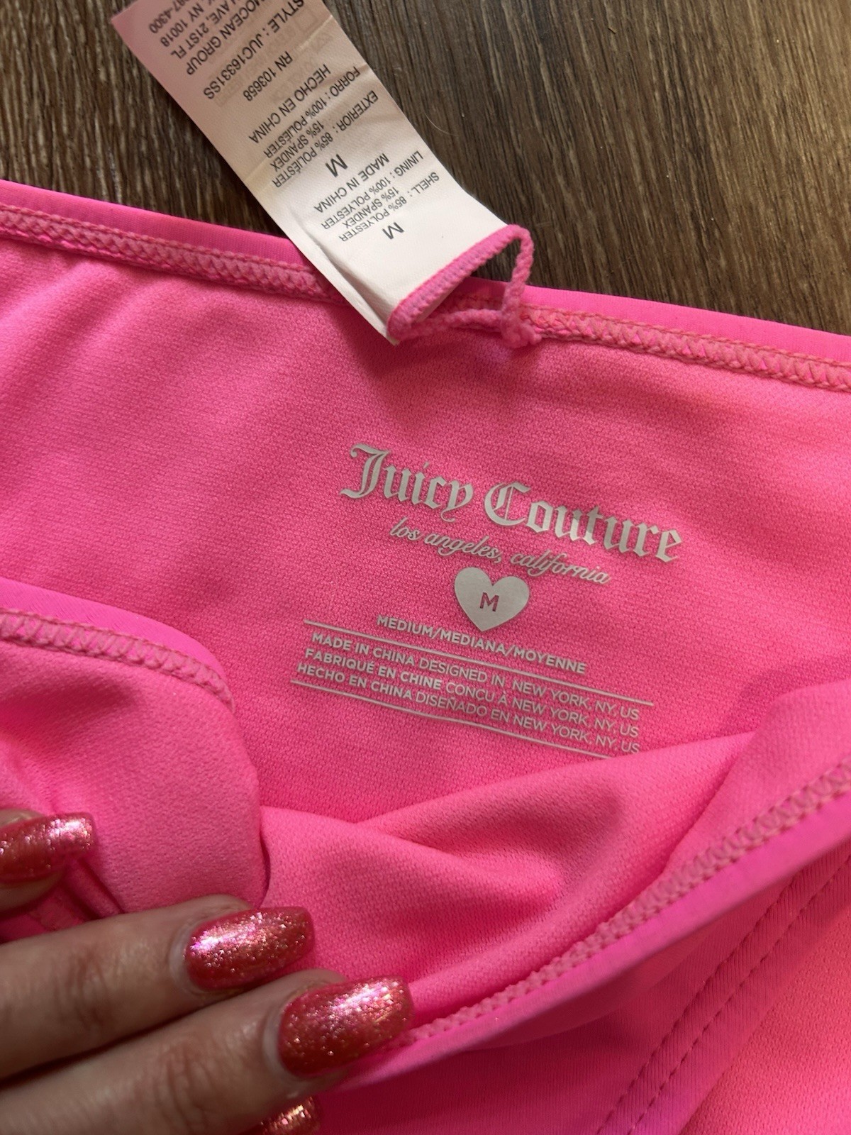 Y2K Juicy Couture Pink Rhinestone Bikini Set Tie Side Swimwear Women’s Size M/L